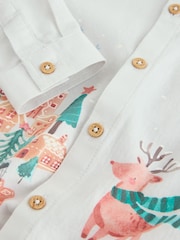 Light Grey Christmas Scene Long Sleeve Grandad Collar Scene Printed Shirt (3mths-10yrs) - Image 7 of 8