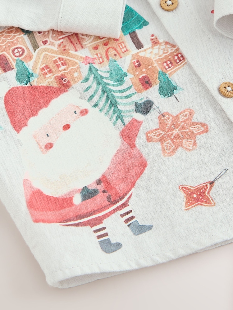 Light Grey Christmas Scene Long Sleeve Grandad Collar Scene Printed Shirt (3mths-10yrs) - Image 8 of 8 Light Grey Christmas Scene Long Sleeve Grandad Collar Scene Printed Shirt (3mths-10yrs) - Image 8 of 8