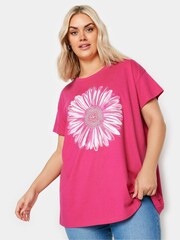 Yours Curve Pink Placement Print T-Shirt - Image 1 of 5