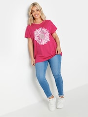 Yours Curve Pink Placement Print T-Shirt - Image 2 of 5