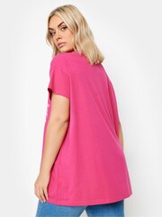 Yours Curve Pink Placement Print T-Shirt - Image 3 of 5