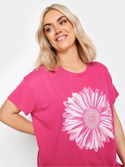 Yours Curve Pink Placement Print T-Shirt - Image 4 of 5