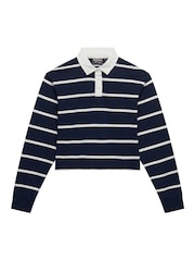 Superdry Blue Athletic Essentials Cropped Stripe Rugby Shirt - Image 6 of 6