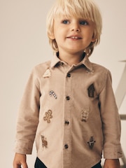 Tan Brown Long Sleeve All Over Embroidery Christmas Shirt (3mths-10yrs) - Image 2 of 3