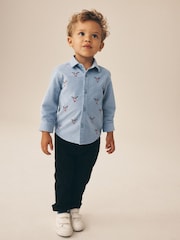 Pale Blå - Long Sleeve All Over Embroidery Christmas Shirt (3mths-10yrs) - Bilde 2 av 8