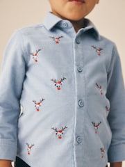 Pale Blå - Long Sleeve All Over Embroidery Christmas Shirt (3mths-10yrs) - Bilde 4 av 8