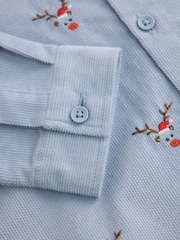 Pale Blå - Long Sleeve All Over Embroidery Christmas Shirt (3mths-10yrs) - Bilde 8 av 8
