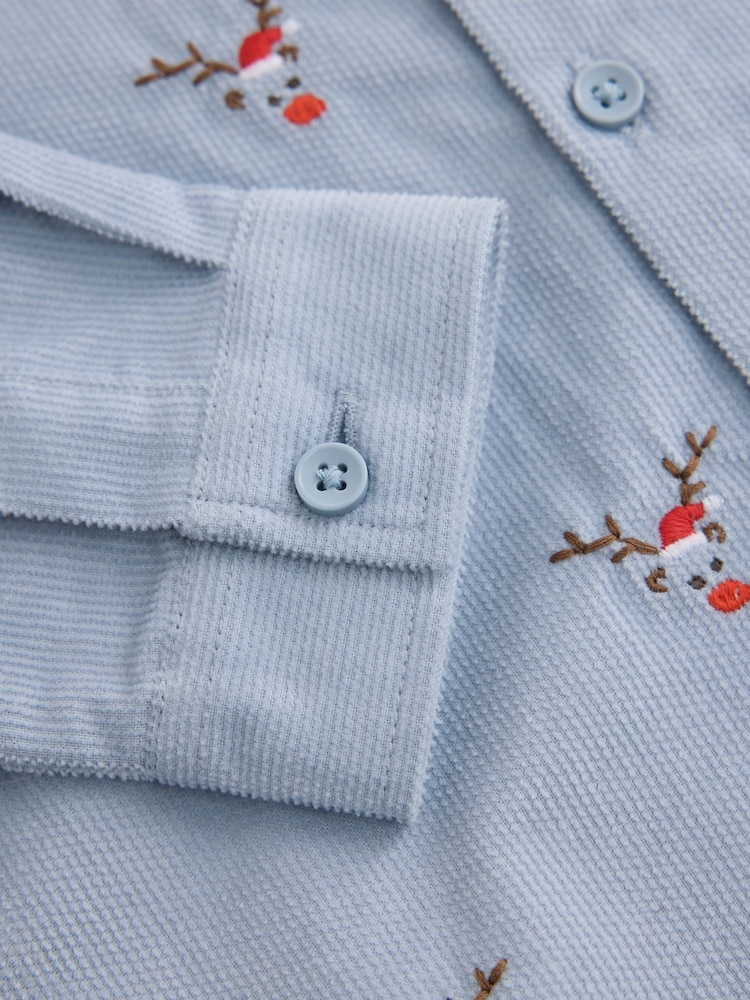 Pale Blå - Long Sleeve All Over Embroidery Christmas Shirt (3mths-10yrs) - Bilde 8 av 8
