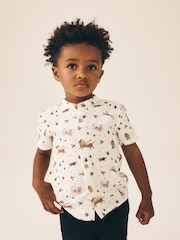 Ecru White Short Sleeve Grandad Collar Christmas Shirt (3mths-10yrs) - Image 1 of 8