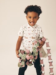 Ecru White Short Sleeve Grandad Collar Christmas Shirt (3mths-10yrs) - Image 4 of 8