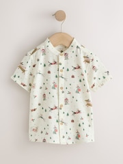 Ecru White Short Sleeve Grandad Collar Christmas Shirt (3mths-10yrs) - Image 5 of 8
