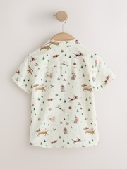 Ecru White Short Sleeve Grandad Collar Christmas Shirt (3mths-10yrs) - Image 6 of 8