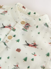 Ecru White Short Sleeve Grandad Collar Christmas Shirt (3mths-10yrs) - Image 8 of 8