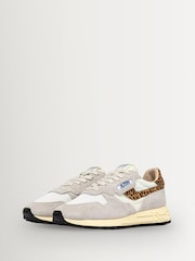 AUTRY White Reelwind Suede and Mesh Trainers with Leopard Ponyhair Detailing - Image 3 of 7