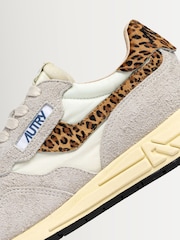 AUTRY White Reelwind Suede and Mesh Trainers with Leopard Ponyhair Detailing - Image 4 of 7