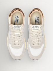 AUTRY White Reelwind Suede and Mesh Trainers with Leopard Ponyhair Detailing - Image 5 of 7