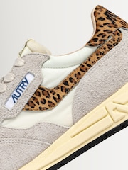 AUTRY White Reelwind Suede and Mesh Trainers with Leopard Ponyhair Detailing - Image 7 of 7