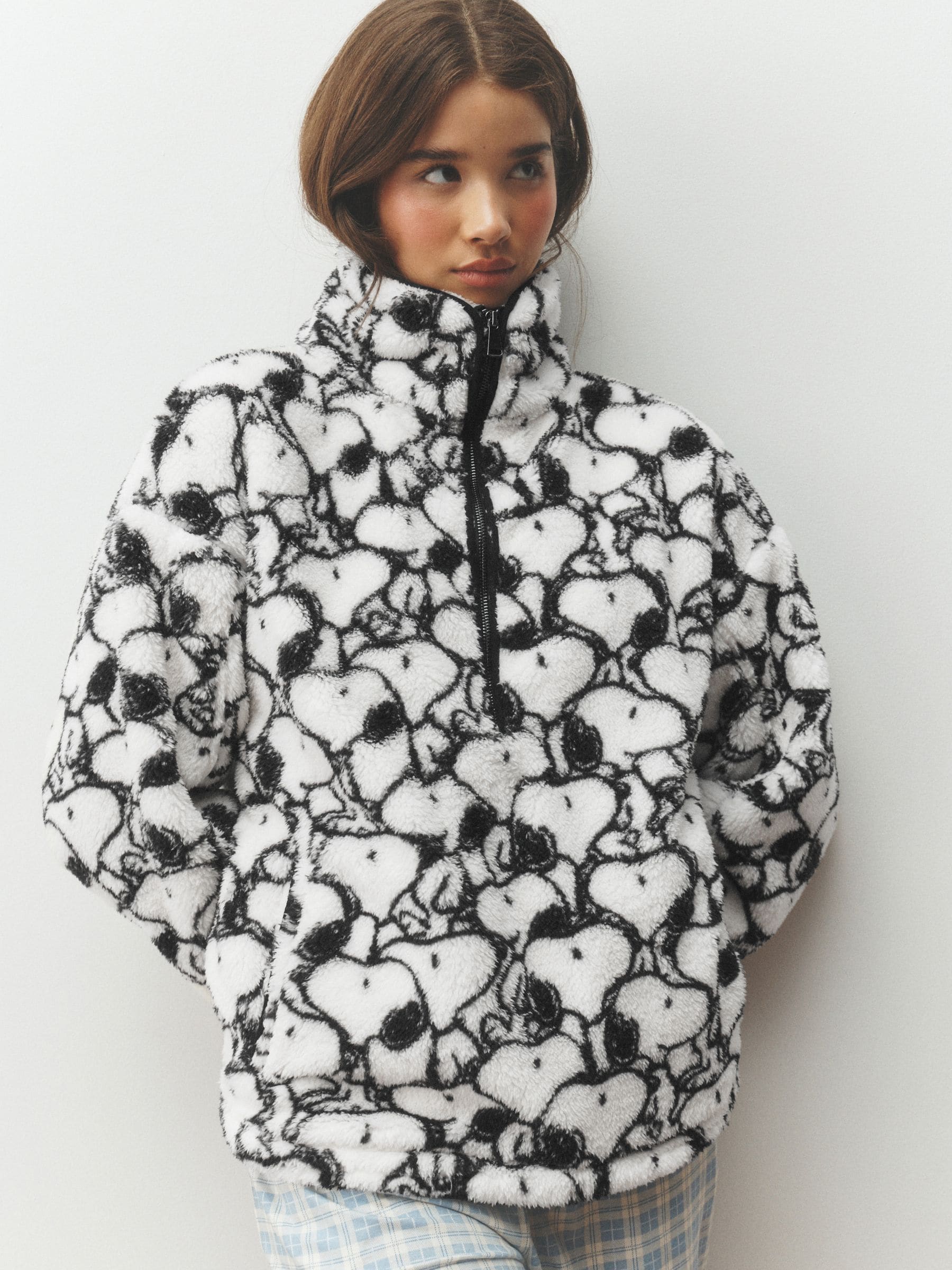snoopy  Buy Cream Snoopy Half Zip Borg Fleece from the Next UK online shop