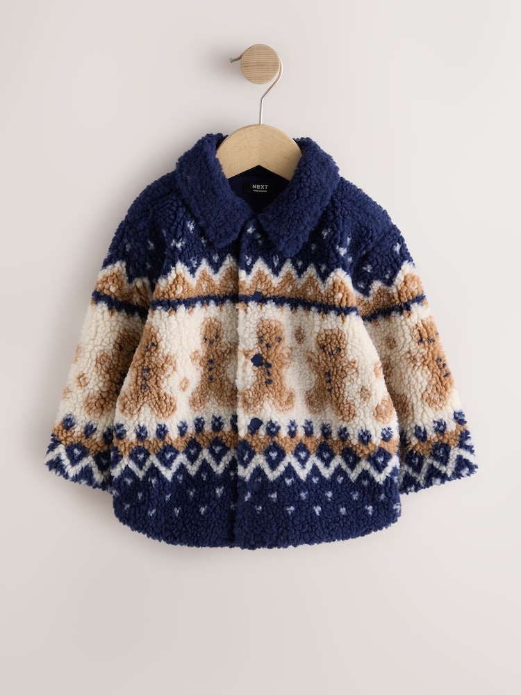 Navy Gingerbread Borg Fleece Shacket (3mths-7yrs) - Image 1 of 5