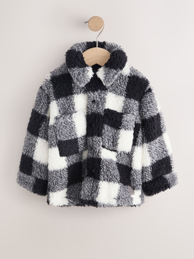 Schwarz/Weiß mit Karos - Shacket aus Teddyfleece (3 M.–7 J.) - Bild 1 von 4