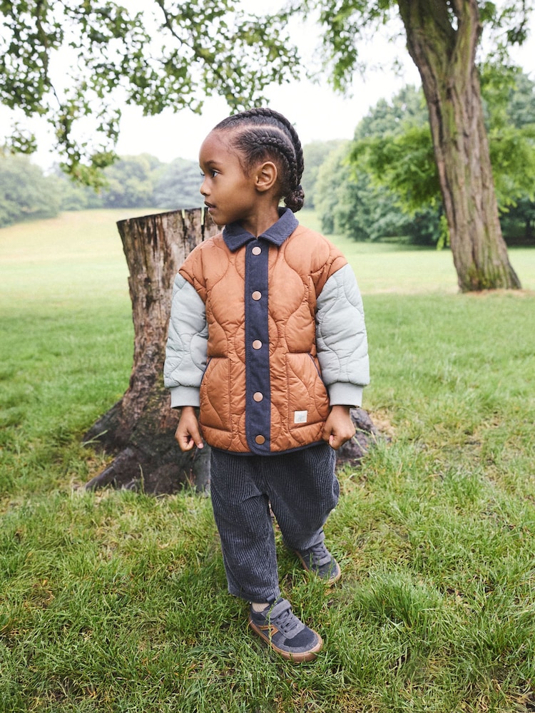 Rust Brown Colourblock Lightweight Quilted Jacket (3mths-7yrs) - Image 1 of 8 Rust Brown Colourblock Lightweight Quilted Jacket (3mths-7yrs) - Image 1 of 8
