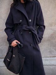 Friends Like These Navy Double Breasted Maxi Coat - Image 4 of 5