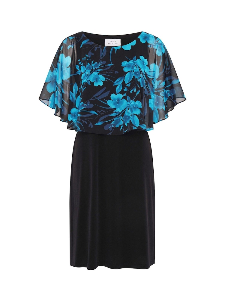 Gina Bacconi Black Ashton Floral Chiffon Overlay Dress - Image 8 of 8