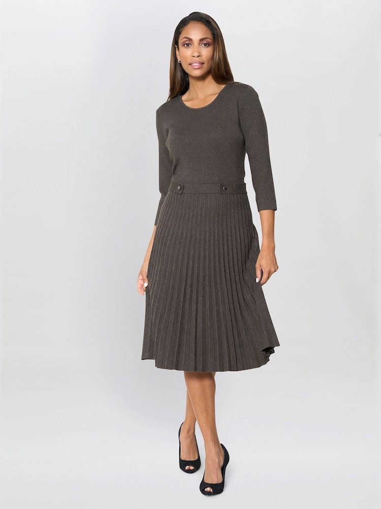 grey dress knee length Grey Round Neck Midi Dress