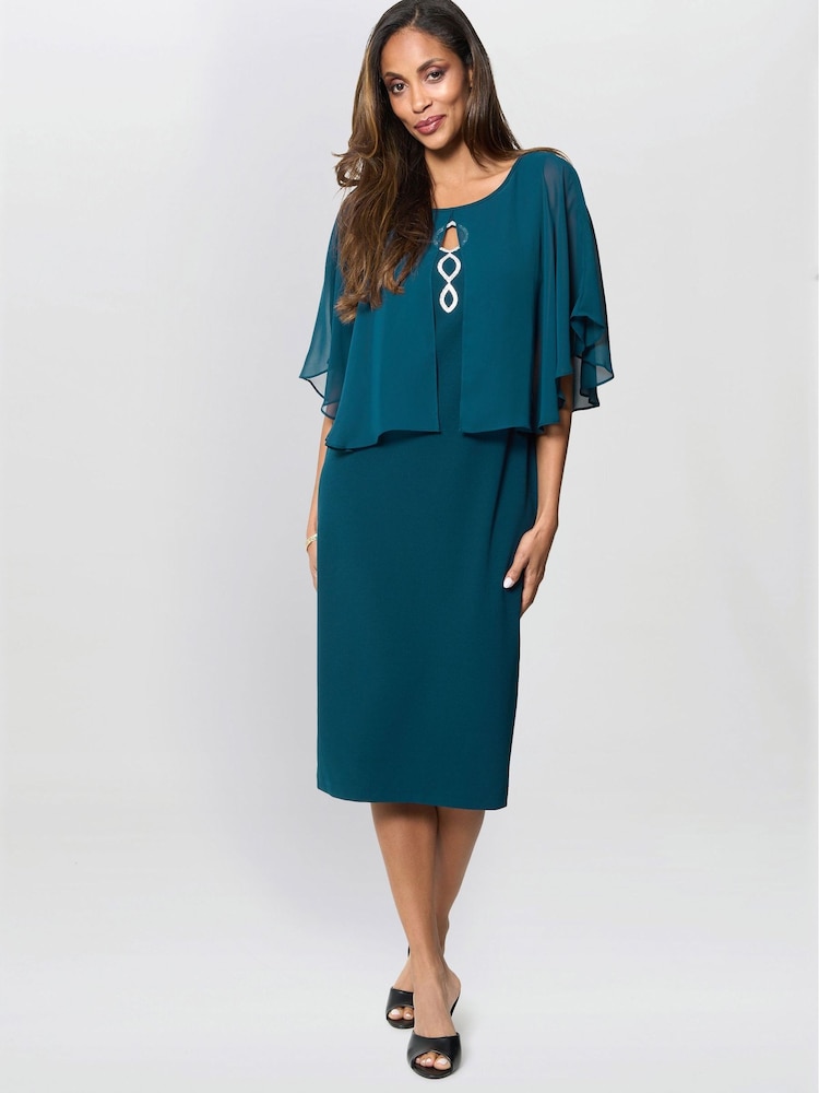 Gina Bacconi Green Cherri Dress With Chiffon Overlay - Image 1 of 6 Gina Bacconi Green Cherri Dress With Chiffon Overlay - Image 1 of 6