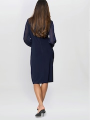 Gina Bacconi Blå Jerseykjole med omslag og nettingermer - Bilde 2 av 5