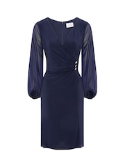 Gina Bacconi Blue Dress Jersey Wrap With Mesh Sleeves - Image 5 of 5