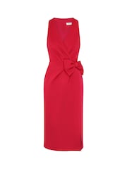Gina Bacconi Red Elliana Bow Detail Midi Dress - Image 10 of 10