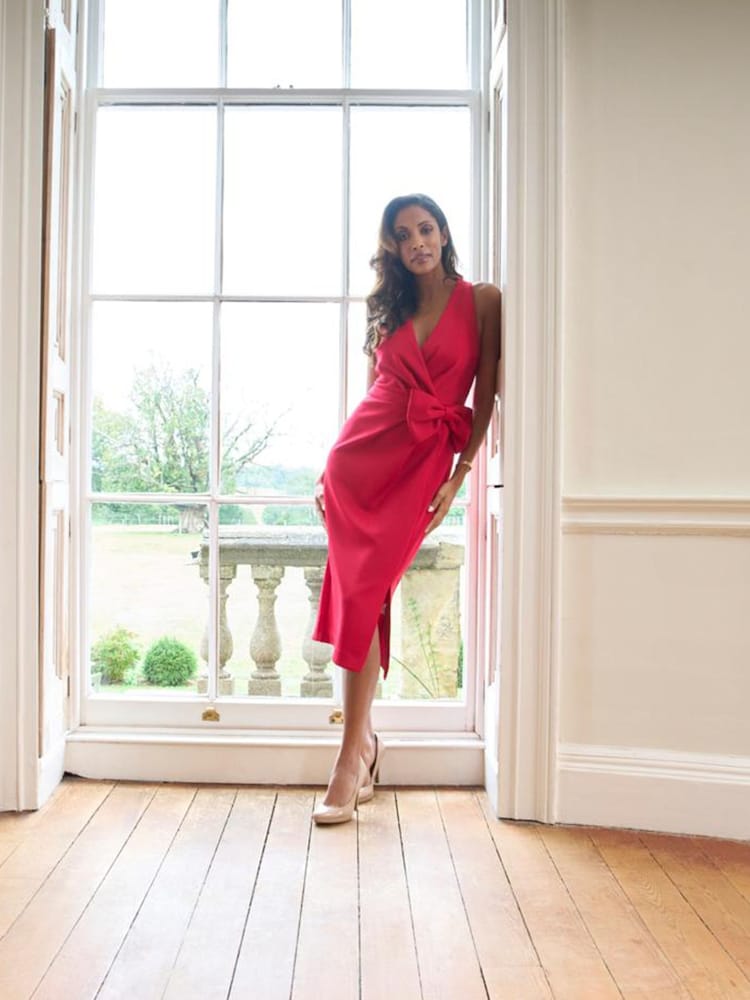 strapless open back dress Gina Bacconi Red Hilary Jersey Wrap Maxi Dress