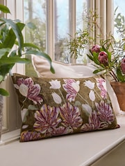 Purple Kew Collection Embroidered Floral Oblong Cushion - Image 1 of 4