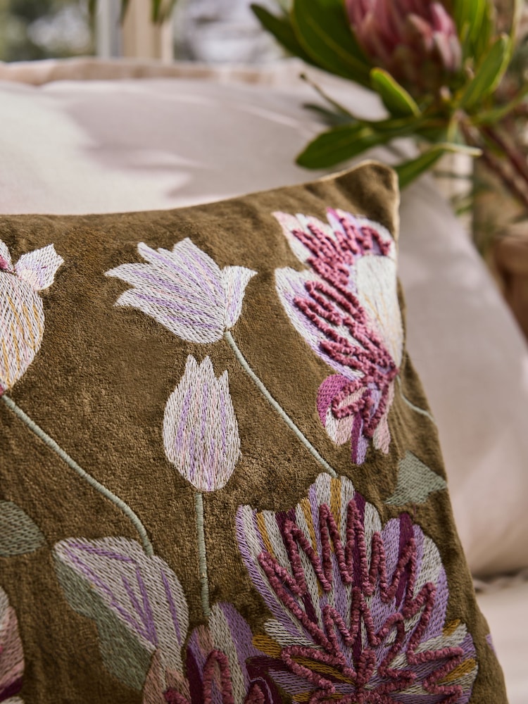 Purple Kew Collection Embroidered Floral Oblong Cushion - Image 2 of 4 Purple Kew Collection Embroidered Floral Oblong Cushion - Image 2 of 4