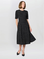 Gina Bacconi Charly Textured Fit And Flare Black Midi Dress - Image 1 of 6