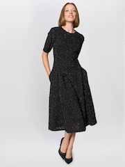 Gina Bacconi Charly Textured Fit And Flare Black Midi Dress - Image 3 of 6