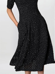 Gina Bacconi Charly Textured Fit And Flare Black Midi Dress - Image 5 of 6