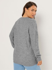 Yours Curve Grey V-Neck Soft Touch Jumper - Image 3 of 5