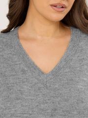 Yours Curve Grey V-Neck Soft Touch Jumper - Image 4 of 5