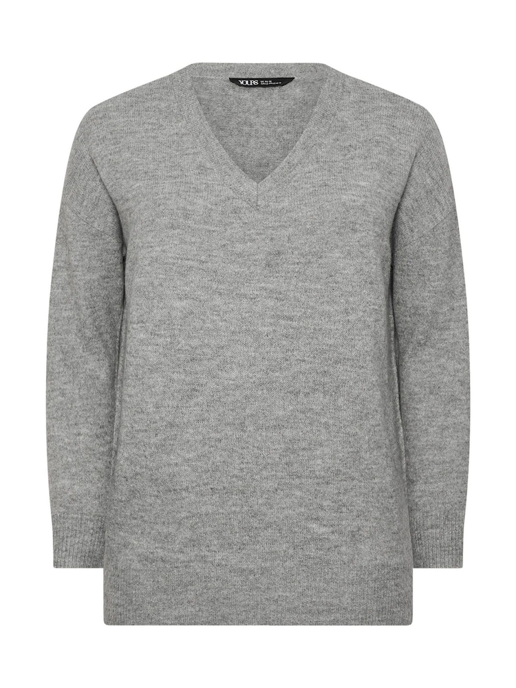 Yours Curve Grey V-Neck Soft Touch Jumper - Image 5 of 5