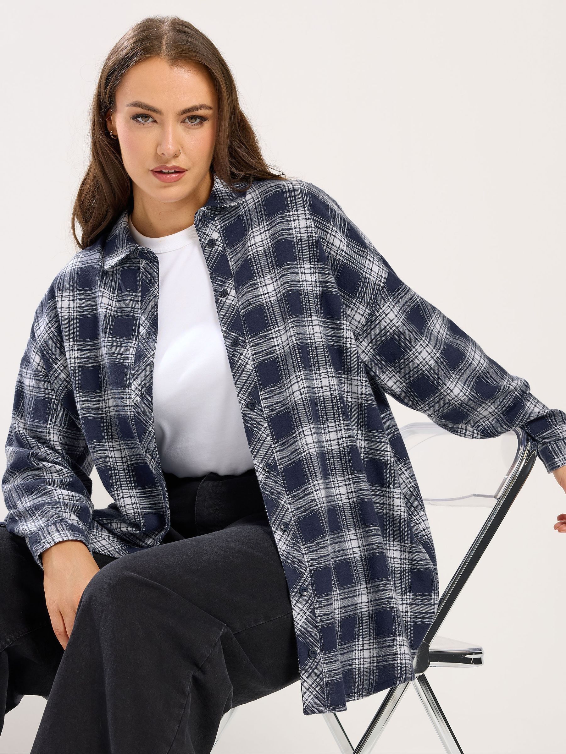 Buy Yours Curve Blue Oversized Check Shirt from the Next UK online