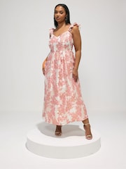 Yours Curve White London Jacquard Organza Maxi Dress - Image 3 of 5