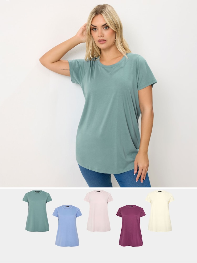 Yours Curve Purple Short Sleeve Core T-Shirts 5 Pack - Image 1 of 7