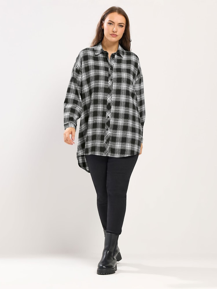 Yours Curve Black Oversized Check Shirt - Image 2 of 5