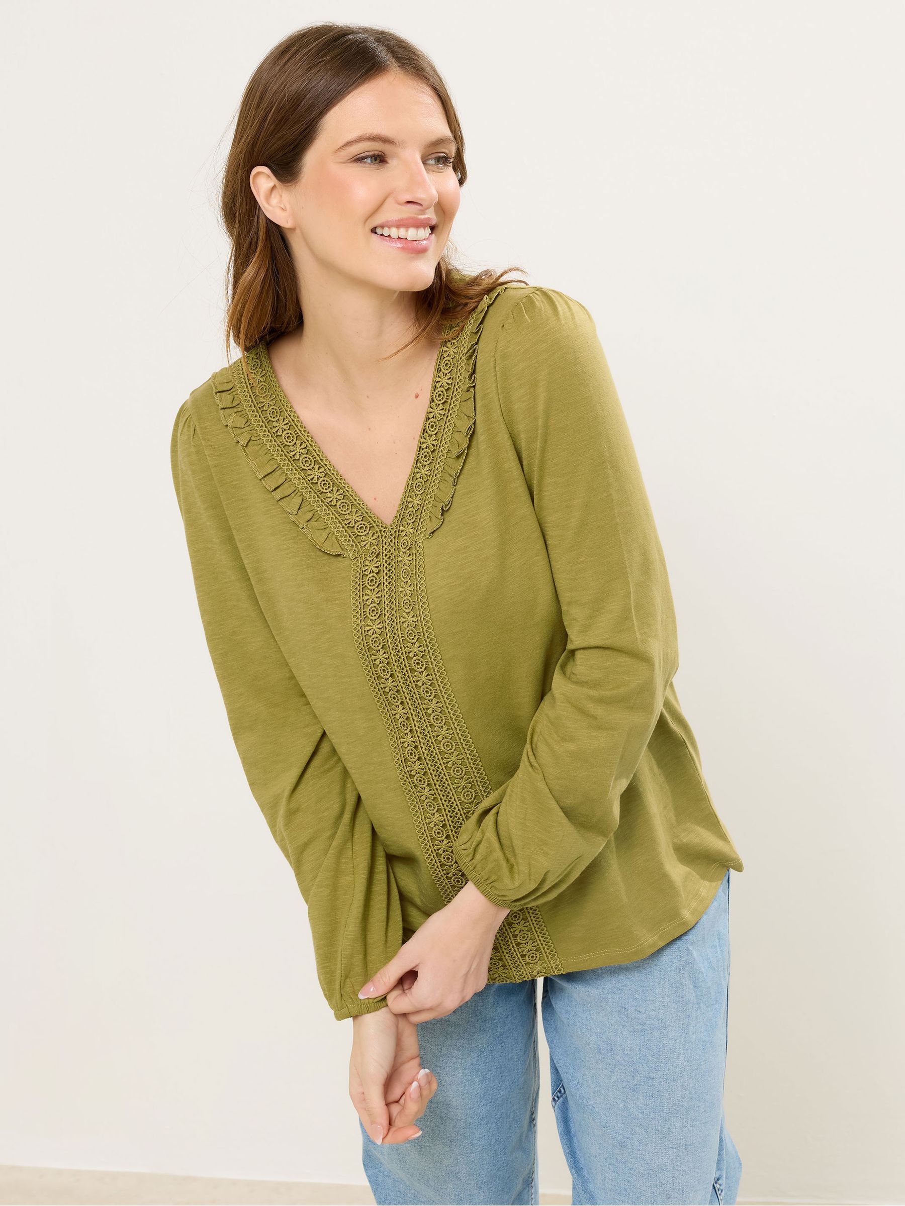 M & Co Women's Green Frill Detail Trim Top