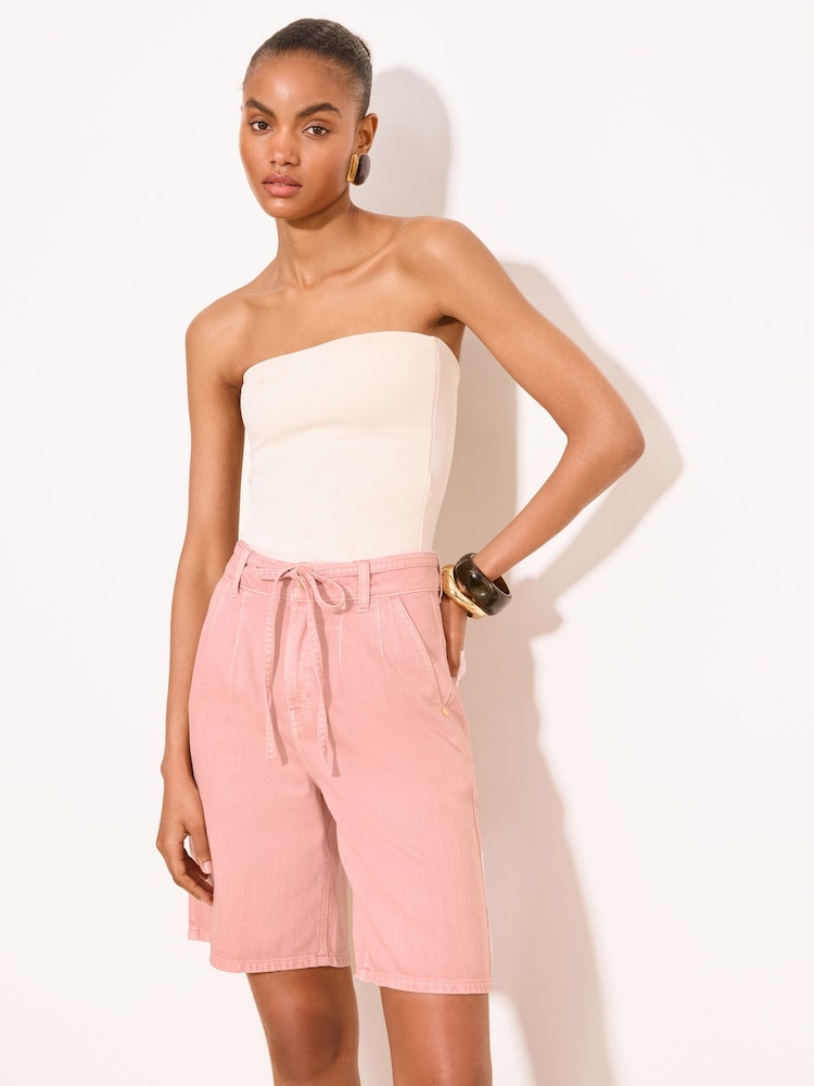 Lipsy Pink Tie Belt Denim Bermuda Shorts - Image 1 of 5 Lipsy Pink Tie Belt Denim Bermuda Shorts - Image 1 of 5