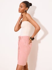 Lipsy Pink Tie Belt Denim Bermuda Shorts - Image 3 of 5