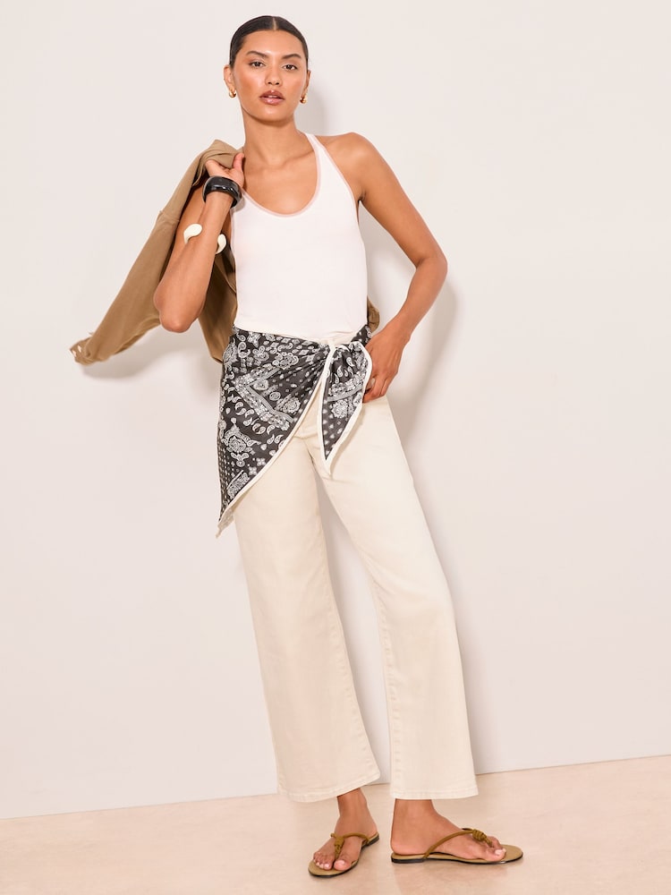 Ecru Scarf Culotte Jeans - Image 1 of 5 Ecru Scarf Culotte Jeans - Image 1 of 5