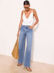 Mid Wash Midwash Belted Wide Leg Jeans - Image 1 of 5